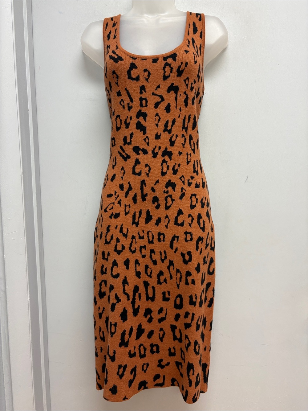 Allie Rose Leopard Print Knit Midi Dress Rust Black Size Small